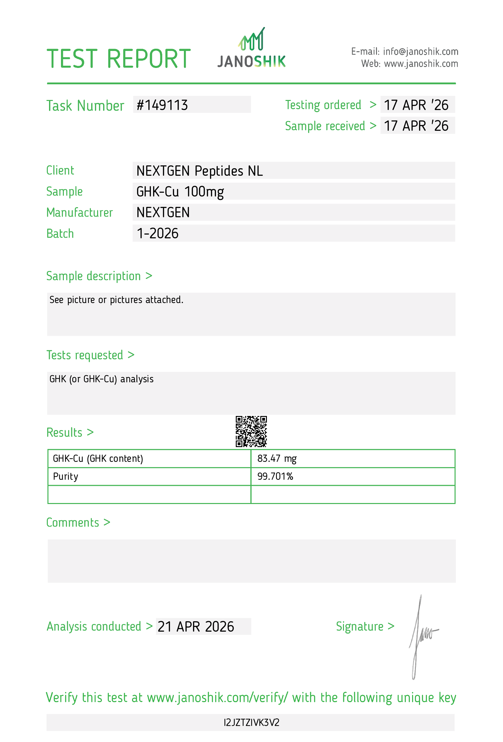 PureLabs Europe certificaten en laboratoriumdocumentatie